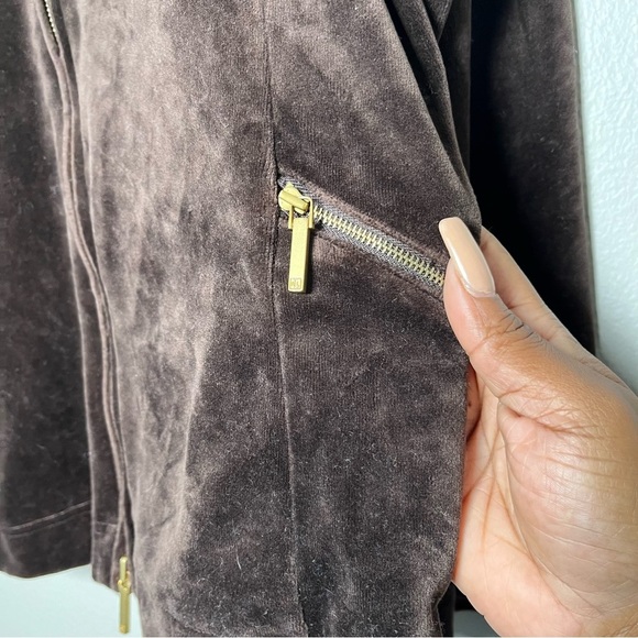 Lauren Ralph Lauren Women Velour Jacket Large Brown Full Zip Pockets y2k‎ - Picture 6 of 10
